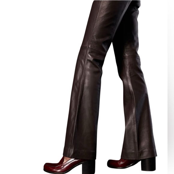 About You x Bella Chocolate Brown Flare Lamb Leather Pants Medium Size 8 - Picture 4 of 16